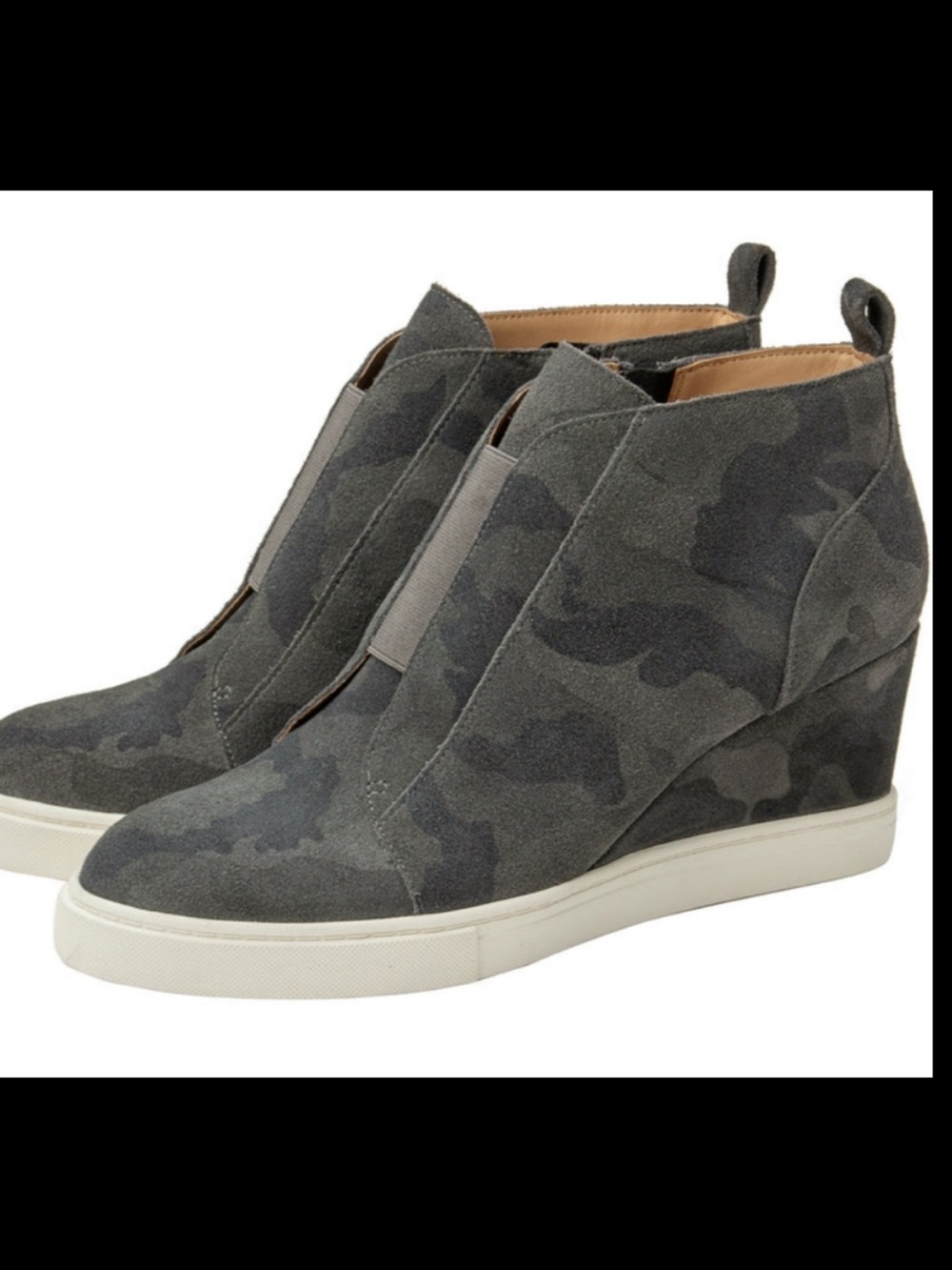 Linea Paolo Felicia Gray Camouflage Wedge Sneaker Bootie